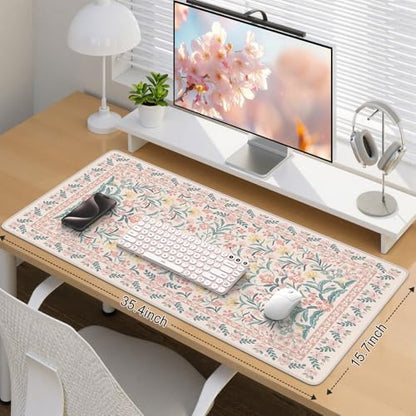 iCasso Desk Mat,Mouse Pad for Office Desk,35.4x15.7in,Pink Floral