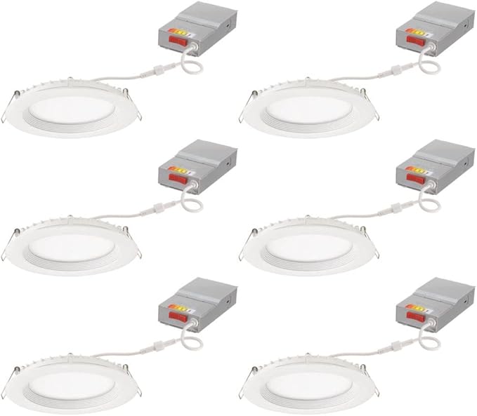 Juno LED Recessed Lights 6 Inch Round Wafer Downlight, 5-in-1 Switchable White Color Temperature, 120 Volts, 6-Inch Regressed Trim, Matte White, 6-Pack (WF6 REG SWW5 90CRI CP6 MW M2)