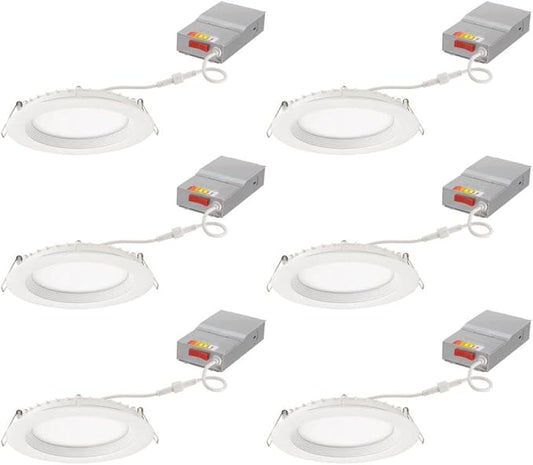 Juno LED Recessed Lights 6 Inch Round Wafer Downlight, 5-in-1 Switchable White Color Temperature, 120 Volts, 6-Inch Regressed Trim, Matte White, 6-Pack (WF6 REG SWW5 90CRI CP6 MW M2)