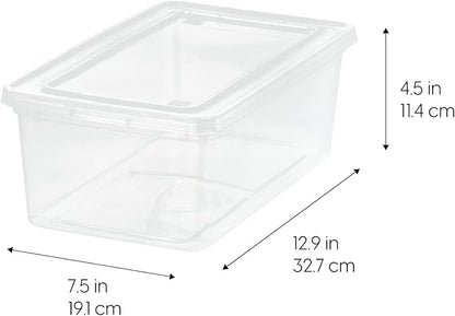 IRIS USA 6-Pack Storage Bins with Lids, 6 Quart - Crystal Clear, Shoe Boxes Stackable Containers Organize Shoes Closet Shelves, Teacher Tools Classroom Organization, Game - BPA-Free Plastic