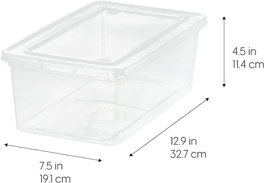 IRIS USA 12-Pack Storage Bins with Lids, 6 Quart - Crystal Clear, Shoe Boxes Stackable Containers Organize Shoes Closet Shelves, Teacher Tools Classroom Organization, Game - BPA-Free Plastic