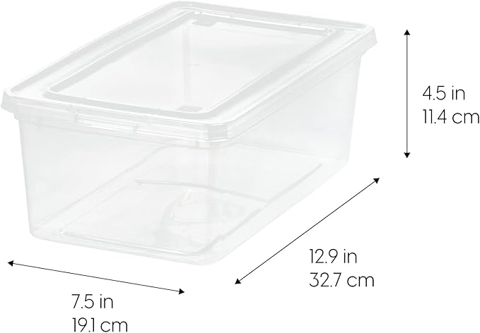 IRIS USA 18-Pack Storage Bins with Lids, 6 Quart - Crystal Clear, Shoe Boxes Stackable Containers Organize Shoes Closet Shelves, Teacher Tools Classroom Organization, Game - BPA-Free Plastic