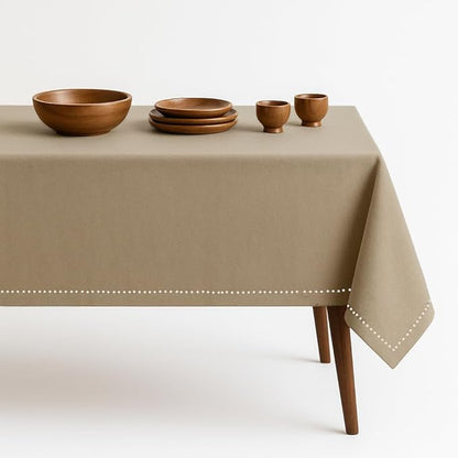 Beige Tablecloth, 100% Cotton Table Cover 60x102 Inch, Fits 8-10 Seats, Soft, Durable, Washable, Wrinkle Resistant, Rectangle Table Cloth for Dining, Home Decor, Dinner, Everyday Use