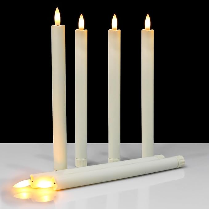 12PCS Flameless Taper Candles with 3D Flickering Flame Battery Operated Candles with 2 Remote with Button Cell Battery 10" Ivory LED Candlesticks Window Candle for Christmas Home Decor