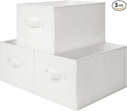 StorageWorks Collapsible Shelf Baskets, Storage Bins for Clothes, Closet Organization and Storage, White, 3-Pack, Large