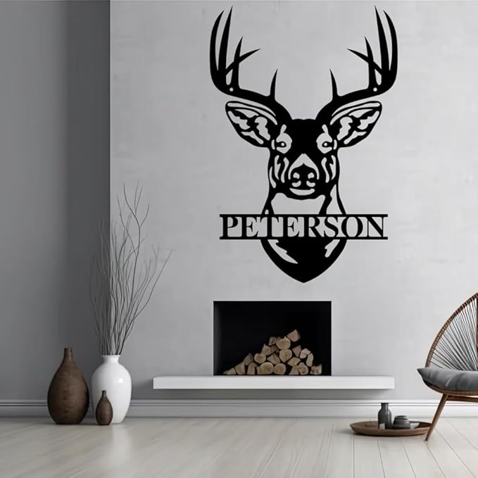 Personalized Deer Head Metal Sign, Custom Antler Wall Art, Rustic Hunting Lodge Cabin Decor, Outdoor Christmas Decoration Plaque, Gift for Hunters, Men, Dad, Cabin, Farmhouse, Garage