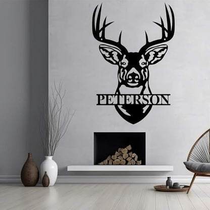 Personalized Deer Head Metal Sign, Custom Antler Wall Art, Rustic Hunting Lodge Cabin Decor, Outdoor Christmas Decoration Plaque, Gift for Hunters, Men, Dad, Cabin, Farmhouse, Garage