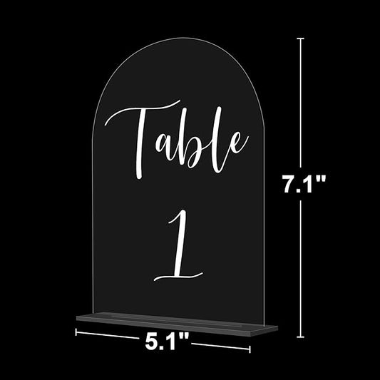 JOYIT Arch Wedding Table Numbers 1-30 with Stands – 5" X 7" Acrylic Table Signs with Clear Background White Text, Perfect Acrylic Table Numbers for Wedding Receptions, Parties, Anniversaries, and Events
