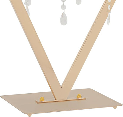 2PCS Metal Creative Diamond Candle Holder | 45" Diamond Candlestick Centerpieces | with Acrylic Crystal Drops | Gold Candelabra Stand for Weddings, Parties, Celebrations