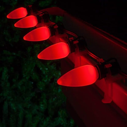 Wintergreen Lighting 25 C9 OptiCore LED Commercial Outdoor Christmas Lights – Heavy Duty Christmas String Lights; Green Wire (25 ft, Red Smooth/Opaque)