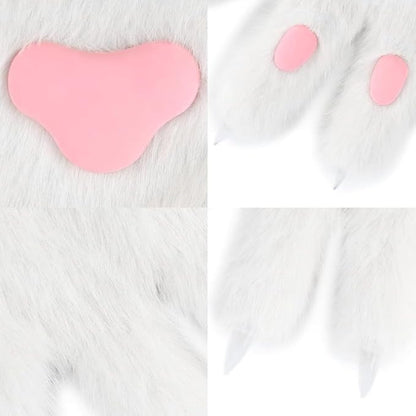 Faux fur wolf paw gloves with non-slip cat pad three-piece set, suitable for cosplay, Christmas, and Halloween party costumes