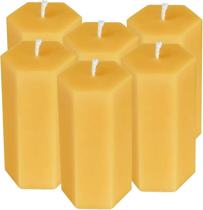 6PCS Hexagon Beeswax Pillar Candles,Large Handmade Pure Beeswax Candle,Unscented Smokeless，2 * 4",18H, Raw