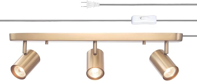 GLOBE Electric 3-Light Plug-in Track Lighting, Matte Brass, Adjustable Heads, 15-Foot Cord, 59469