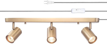 GLOBE Electric 3-Light Plug-in Track Lighting, Matte Brass, Adjustable Heads, 15-Foot Cord, 59469
