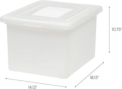 IRIS USA 8 Pack File Box, Plastic File Organizer with Lids for Letter/Legal File, Portable Document Box, Storage Bin with Secure Lid, Pearl 35 Qt.