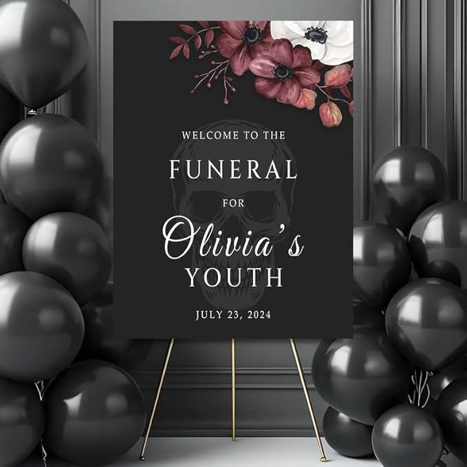Funeral For My Youth 30th Birthday Party Welcome Sign, Personalized Welcome Board R.I.P Twenties Custom Decor, Gothic Skulls Farewell to Youth.