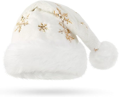 Queenmore Adult's Christmas Santa Claus Hat, Plush Santa Cap, Velvet Headwear, Lined and Fabric-Shedding Resistant