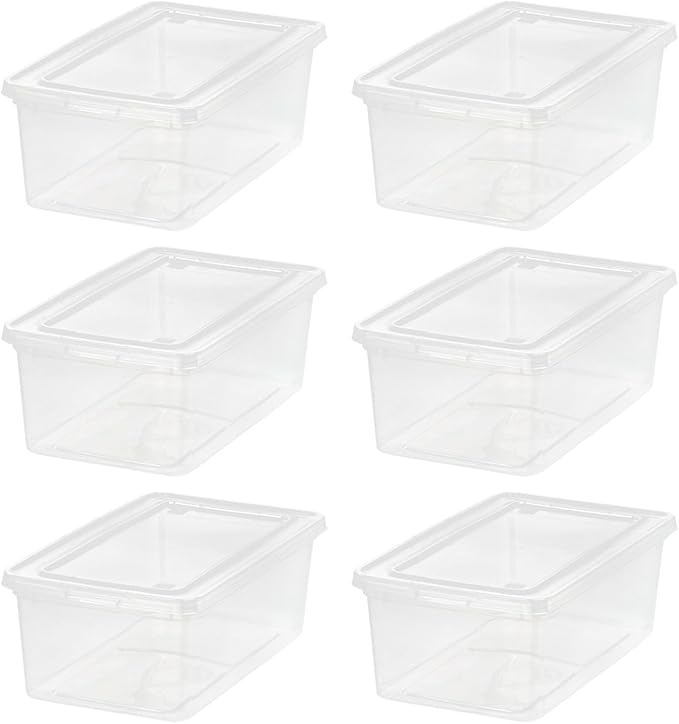 IRIS USA 18-Pack Storage Bins with Lids, 6 Quart - Crystal Clear, Shoe Boxes Stackable Containers Organize Shoes Closet Shelves, Teacher Tools Classroom Organization, Game - BPA-Free Plastic