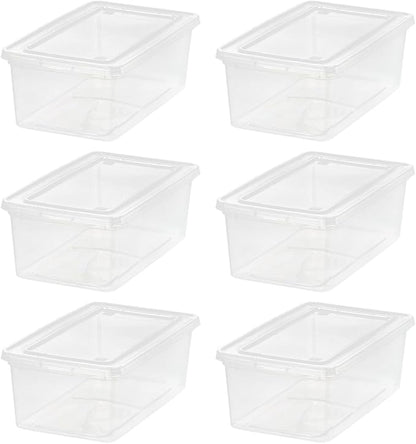 IRIS USA 18-Pack Storage Bins with Lids, 6 Quart - Crystal Clear, Shoe Boxes Stackable Containers Organize Shoes Closet Shelves, Teacher Tools Classroom Organization, Game - BPA-Free Plastic