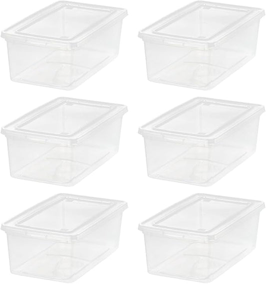 IRIS USA 18-Pack Storage Bins with Lids, 6 Quart - Crystal Clear, Shoe Boxes Stackable Containers Organize Shoes Closet Shelves, Teacher Tools Classroom Organization, Game - BPA-Free Plastic