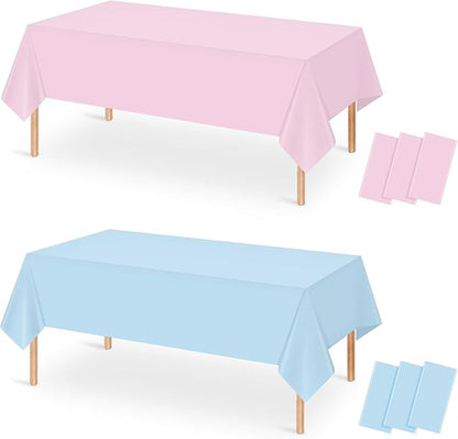 MASHAN 6Pack Gender Reveal Tablecloths, Disposable Plastic Pink and Blue Tablecloth, Rectangle Table Covers for Boy or Girl Baby Shower Party Decorations,54×108 Inch