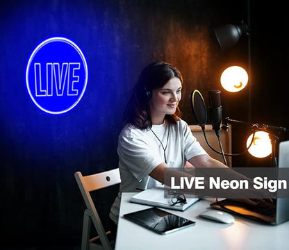 NOXTROND Live Neon Lights Sign, USB Powered Live On Air Led Light, Dimmable Wall Décor Round Live Streaming Neon Night Light LED Sign for Streamer, Gamer, Game Room, Studio Decor (Blue)