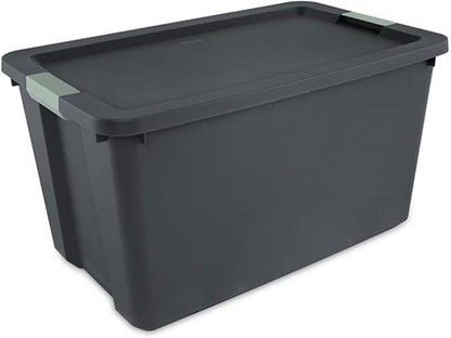 Sterilite 4 Pack 34 Gallon Latch Tote, Stackable Plastic Storage Bin Container, Gray/Green