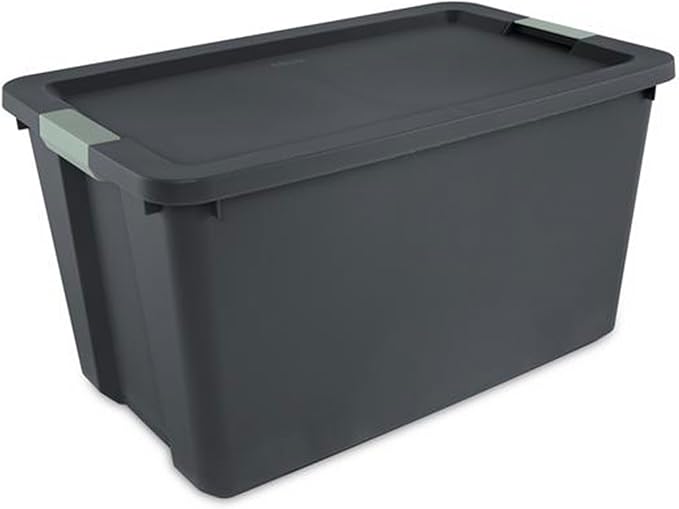 Sterilite 8 Pack 34 Gallon Latch Tote, Stackable Plastic Storage Bin Container, Gray/Green