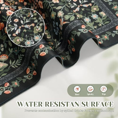 iCasso Aesthetic Floral Desk Mat,Retro Mouse Pads,31.5x11.8in, Black