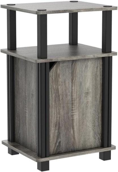 Furinno Brahms 3-Tier End Side Sofa Table/Nighstand with Door, 2-Pack, French Oak/Black