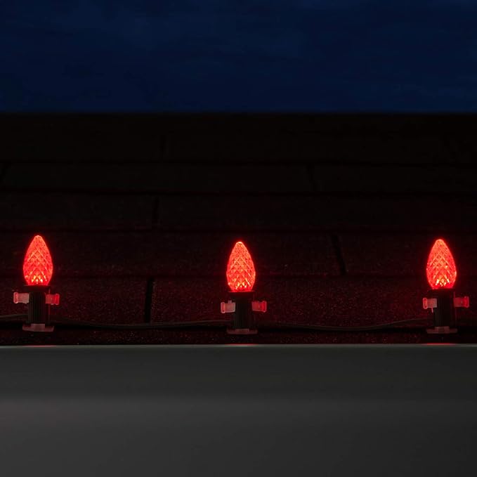 Wintergreen Lighting Set of 25 C7 OptiCore Commercial Red Christmas Lights - LED Heavy Duty Bulbs for Holiday, Valentine's Day, Party, Bedroom on 18 Gauge Green Wire (25 ft)