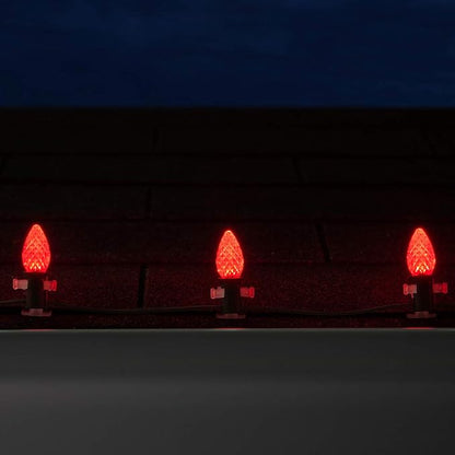Wintergreen Lighting Set of 25 C7 OptiCore Commercial Red Christmas Lights - LED Heavy Duty Bulbs for Holiday, Valentine's Day, Party, Bedroom on 18 Gauge Green Wire (25 ft)