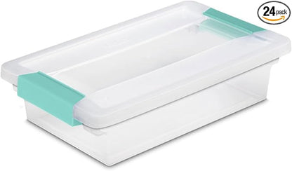 Sterilite 24-Pack Clip Box, Stackable Clear Plastic Bins with Latching Lids, Small - Writing, Arts or Crafts Supplies Storage Containers for Home, Office, Classroom and Workshop Organization