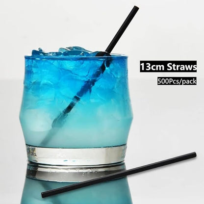 500Pcs Black Disposable Straws，5.12’’ Straight Flat Straw,0.16‘’ Diameter, For Kitchen,Bar,Club,Drinks, Milk, Soda, Party, Whiskey (500, 5.12'')