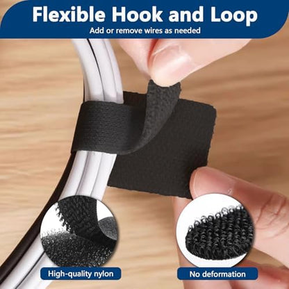 Abnii 50 PCS Hook and Loop Cable Ties, Under Desk Cable Management, White