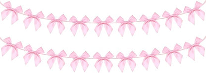 2pcs Pink Bow Garland Banner, Pink Ribbon Bow Party Decorations for Baby Shower Girls Bow Coquette Birthday Party Decor