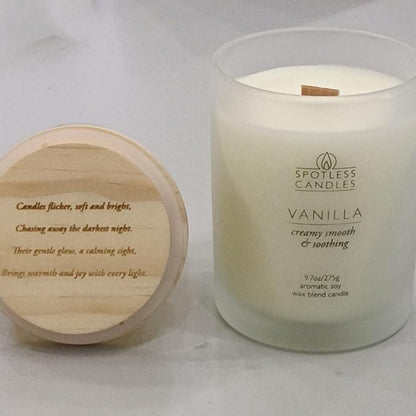 Vanilla Candle - 9.7 oz /275g Vanilla Scented Candle in Cream Frosted Glass Jar with Wooden Lid and Wooden Crackling Wick in a Luxurious Gift Box - Creamy, Smooth and Soothing