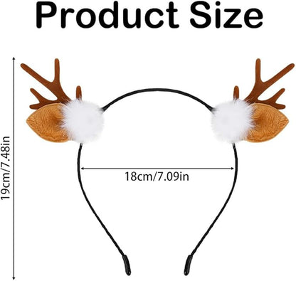 Bicfuiot Deer Antlers Headband Christmas Deer Ears Costume for Women Hair Accessories Reindeer Horn Doe Fawn Cute Christmas Headbands Halloween Party Cosplays
