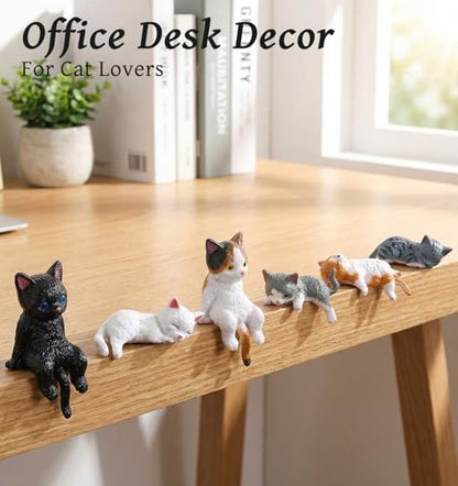 10 Pcs Cat Computer Monitor Decor, Mini Little Cats for Computer Monitor Resin Figurines, Cute Dashboard & Desk Decorations (3.9 x 2.3 in)