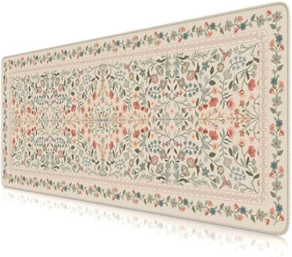 iCasso Aesthetic Desk Mat,31.5x11.8in Mouse Pads,Beige Floral