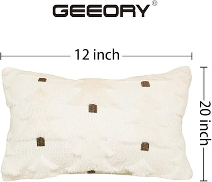 GEEORY Christmas Pillow Covers 12x20 Inch Set of 2, Christmas Decorations Xmas Tree Soft Plush Fluffy Faux Fur Decorative Throw Pillows Farmhouse Winter Cushion Case Beige Brown GC034-12