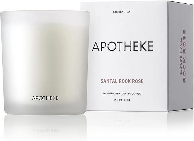 Apotheke Signature Scented Candles for Home, Santal Rock Rose - 10.5 oz - Soy Wax, Non Toxic, Large Jar White - Luxury Candle Gifts for Women & Men - Sandalwood, Rose, Musk, and Leather