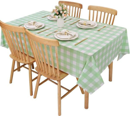 Kesfey 9 Packs Sage Green Gingham Tablecloth Sage Green and White Checkered Table Cloths 54 x 108 Inches Disposable Plastic Gingham Tablecovers Waterproof Picnic Camping Table Covers for Baby Shower