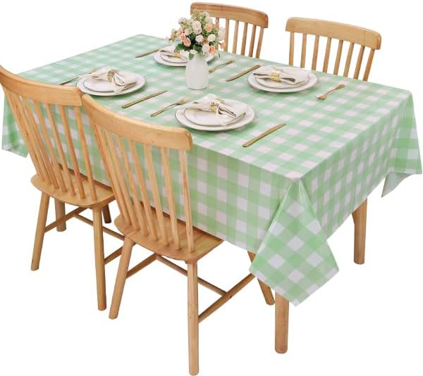Kesfey 12 Packs Sage Green Gingham Tablecloth Sage Green and White Checkered Table Cloths 54 x 108 Inches Disposable Plastic Gingham Tablecovers Waterproof Picnic Camping Table Covers for Baby Shower