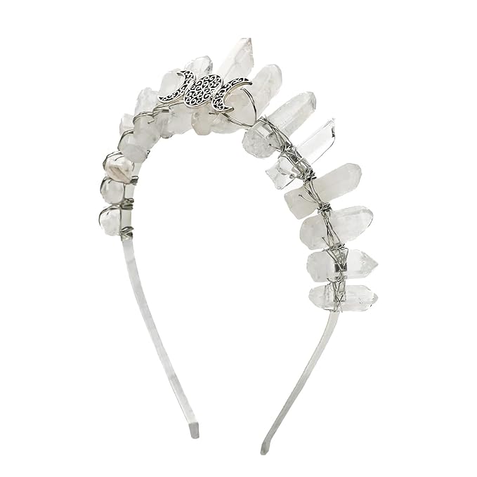 Raw Crystal Tiara Headband, Bridal Crown Rhinestone Fairy Headwear for Wedding Bride Women Girls (clear)