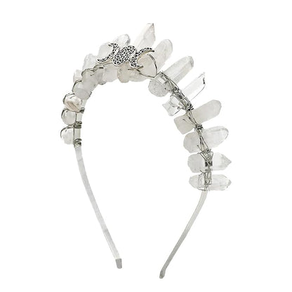 Raw Crystal Tiara Headband, Bridal Crown Rhinestone Fairy Headwear for Wedding Bride Women Girls (clear)