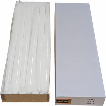 D'light Online Very Tall White Taper Candles, Premium Quality Candles Hand-Dipped, Dripless, Smokeless Paraffin Wax and Unwrapped Bulk Pack for Events - Set of 12 (15 Inch, White)