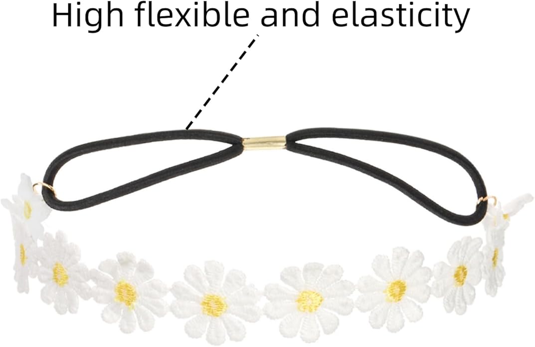 Dicunoy 5 PCS Hippie Costume Accessories, 70s Hippie Costume Set, Daisy Flower Headband and Earrings, Sunglasses, Peace Sign Pendant Necklace Jewelry for 60s 70s Theme Groovy Party