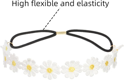 Dicunoy 5 PCS Hippie Costume Accessories, 70s Hippie Costume Set, Daisy Flower Headband and Earrings, Sunglasses, Peace Sign Pendant Necklace Jewelry for 60s 70s Theme Groovy Party