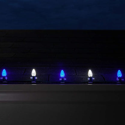 Wintergreen Lighting Set of 50 C7 Blue and White OptiCore Commercial Christmas Lights - Cool White and Blue Outdoor LED Bulbs on Heavy Duty 18 Gauge Green Wire (50 ft)